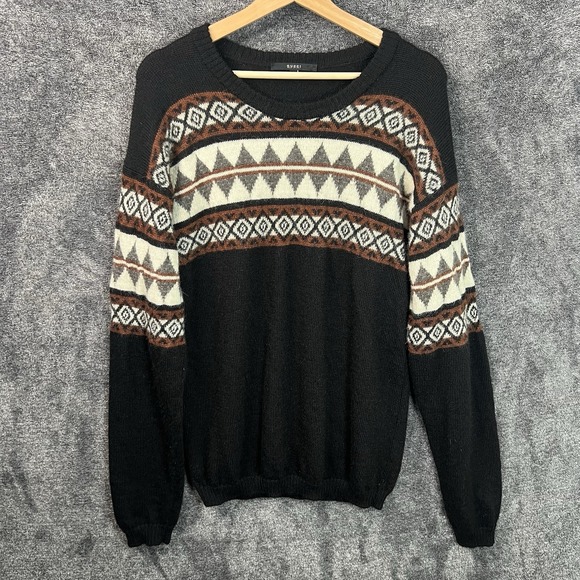 Gucci Crewneck Sweater Knit Nordic Fair Isle Black Multicolor Large Alpaca Wool - Picture 1 of 8